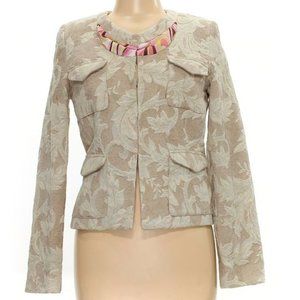 Walter tan tapestry blazer w/ colorful collar detail— size 8